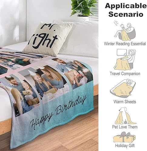 Miniatura 4 de D-Story Manta personalizada con fotos, mantas de feliz cumpleaños personalizadas con texto de imágenes familiares, regalos de cumpleaños para mamá,
