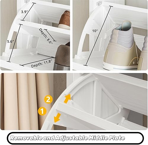 Miniatura 3 de IRONCK Zapatero alto con 3 cajones abatibles, armario de zapatos para entrada con perchero, organizador de zapatos estrecho oculto para pasillo sala