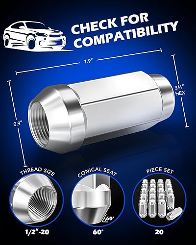 Miniatura 2 de Orion Motor Tech Tuercas de llanta de 12 x 20, tuercas de rueda de 12 a 20 compatibles con Ford Explorer Jeep Grand Cherokee Wrangler Liberty