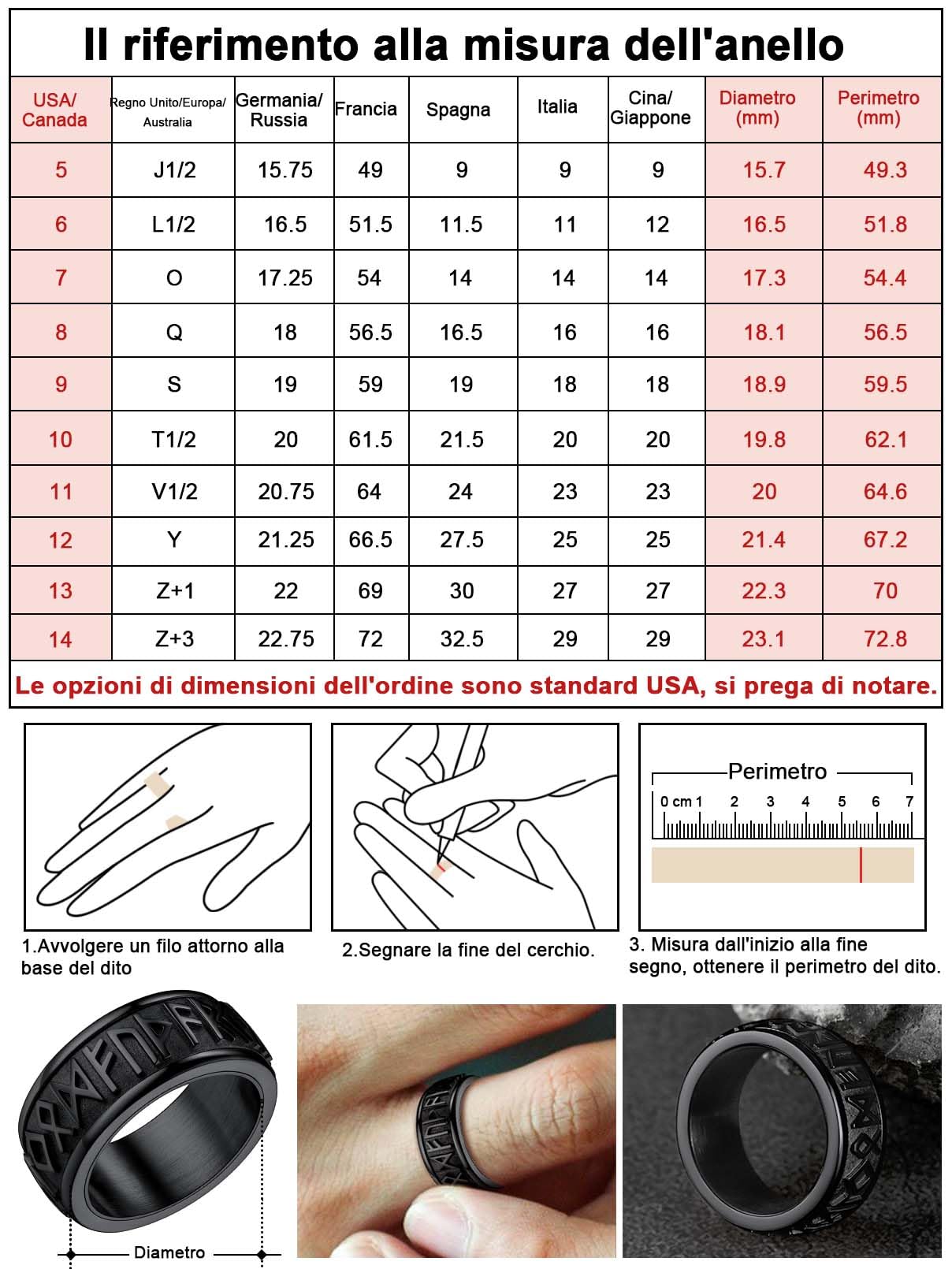FaithHeart Rune Anello Vichingo Uomo Acciaio Anti-stress Spinner Punk Hiphop Anello Nome Personalizzato Taglia IT 14-32 con Confezione Regalo Compleanno
