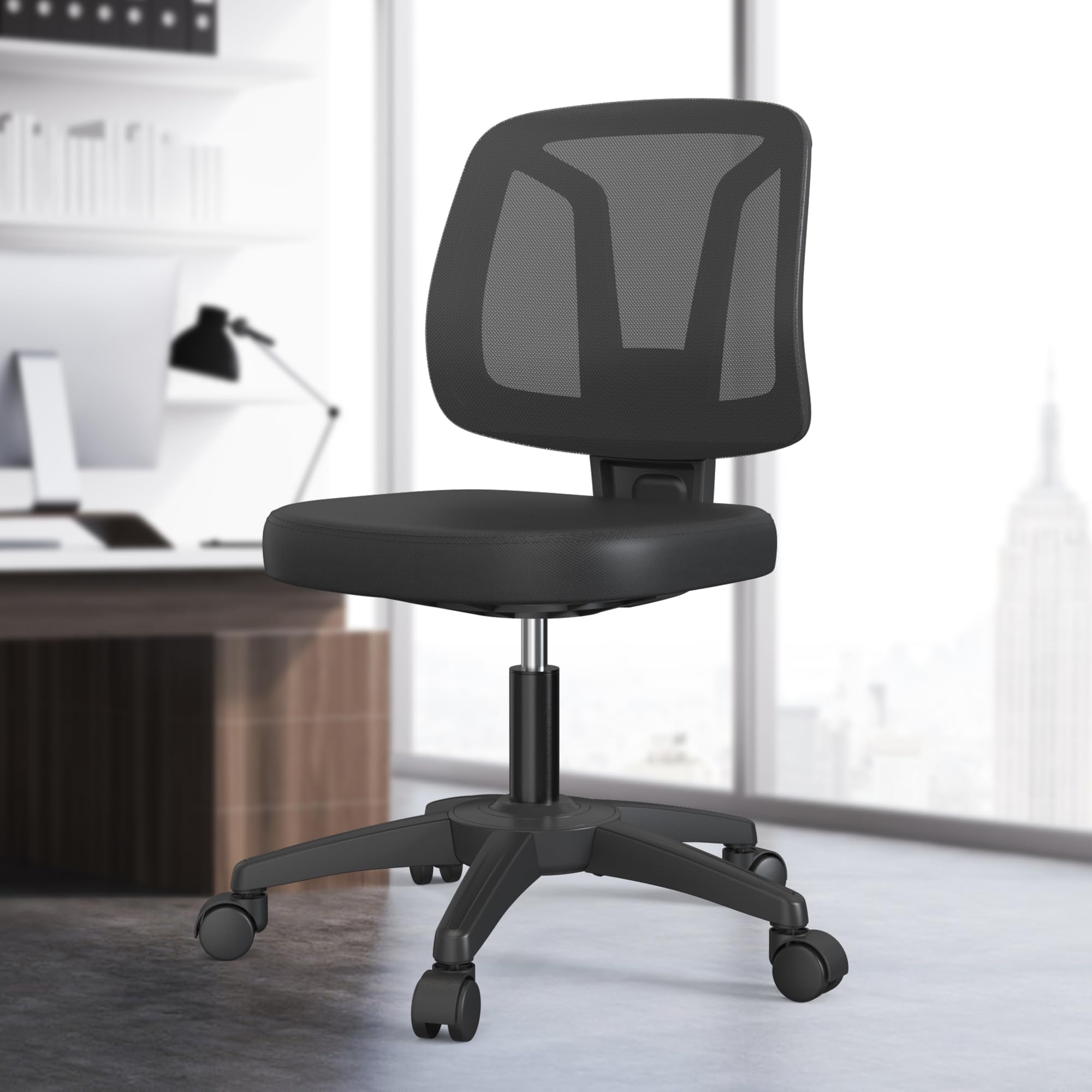 Armless Mesh Small Desk Chair for Office Computer Home with Lumber Support and Adjustable Height for Student Child