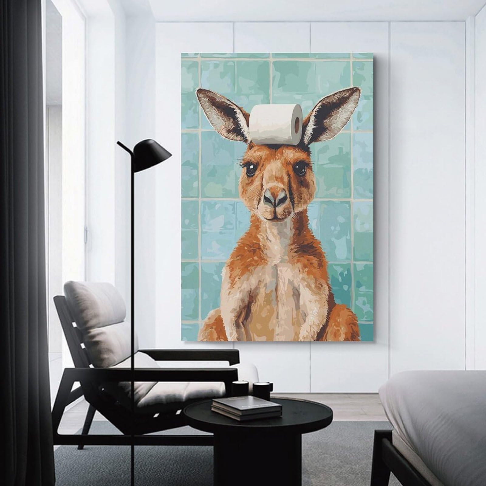 Junmoney Unframe-Style-9 Canvas Wall Art Kangaroo With Toilet Paper On Head, 08X12inch(20X30cm), For Lounge, Study, Hallway Or Flat Walls, Canvas Wall Art That Fits Changing Layouts