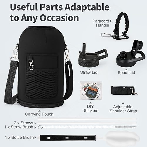 Miniatura 7 de Botella agua deportiva un galón, aislamiento triple pared al vacío, acero inoxidable, asa cuerda paracaídas, calcomanía, frío 48 horas, a prueba de