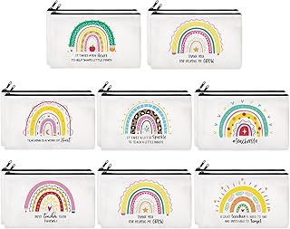 16 Pcs Teacher Makeup Bags Bulk Rainbow Cosmetic Bags Teacher Gifts for Teacher's Day, Teacher Appreciation Week, Graduation, Teacher Travel Pencil Cosmetic Bag Zippered Toiletry Case