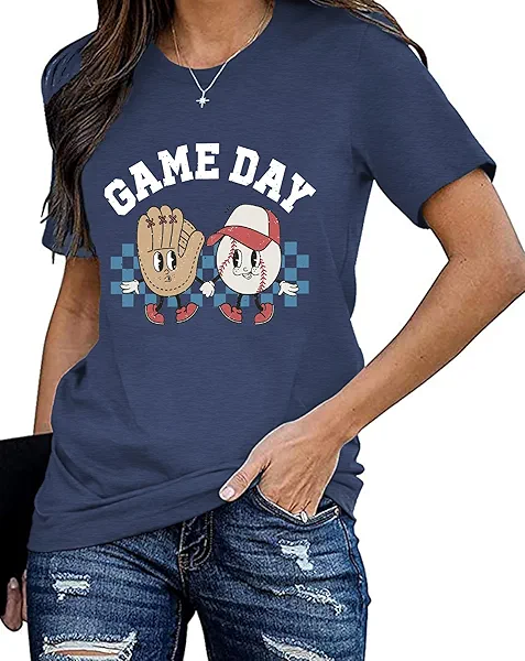 Baseball Shirt for Women Baseball Game Day T-Shirts Funny Softball Mom Tees Tops