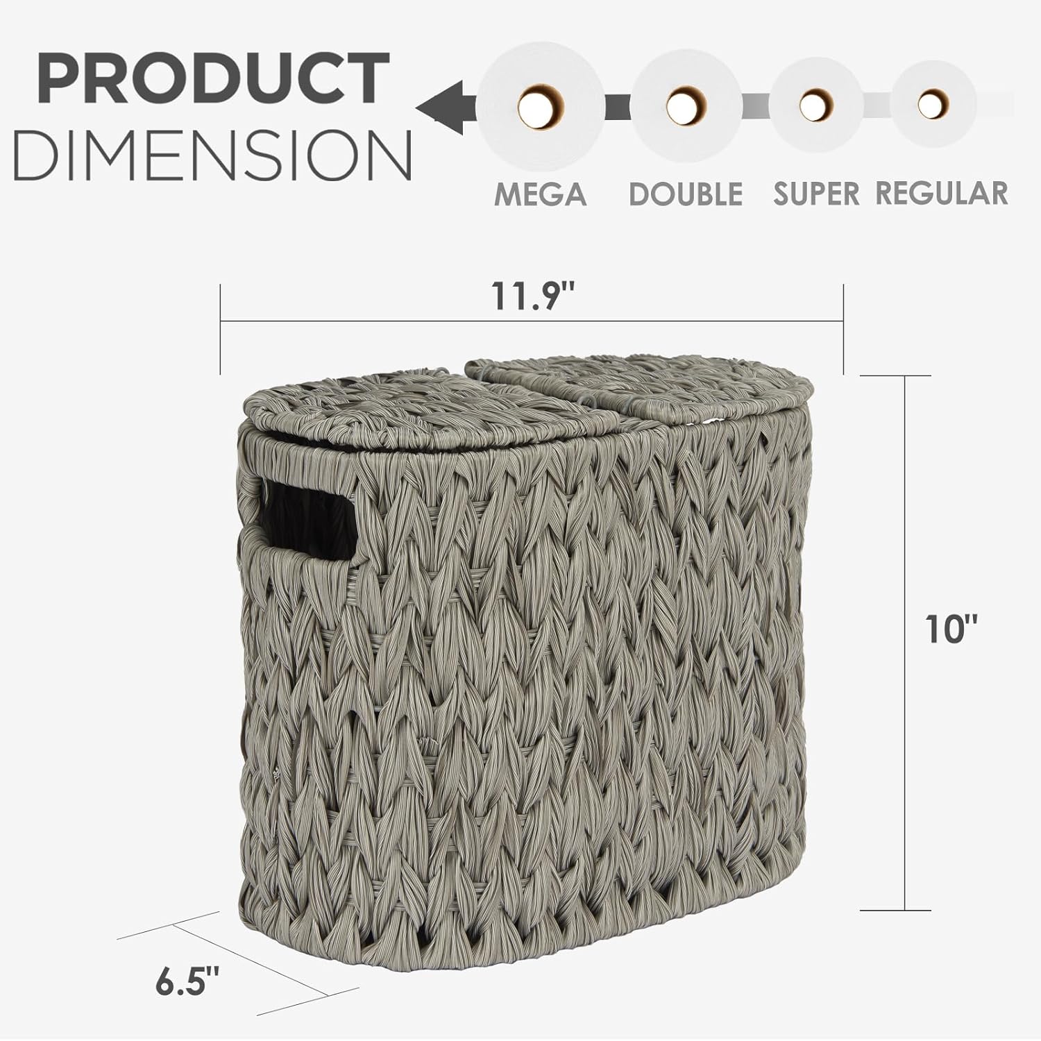 Toilet Paper Storage with Double Lid, Toilet Paper Basket for Storage, Waterproof & Freestanding Tissue Holder for Bathroom, 4 Rolls, Grey - Image 2