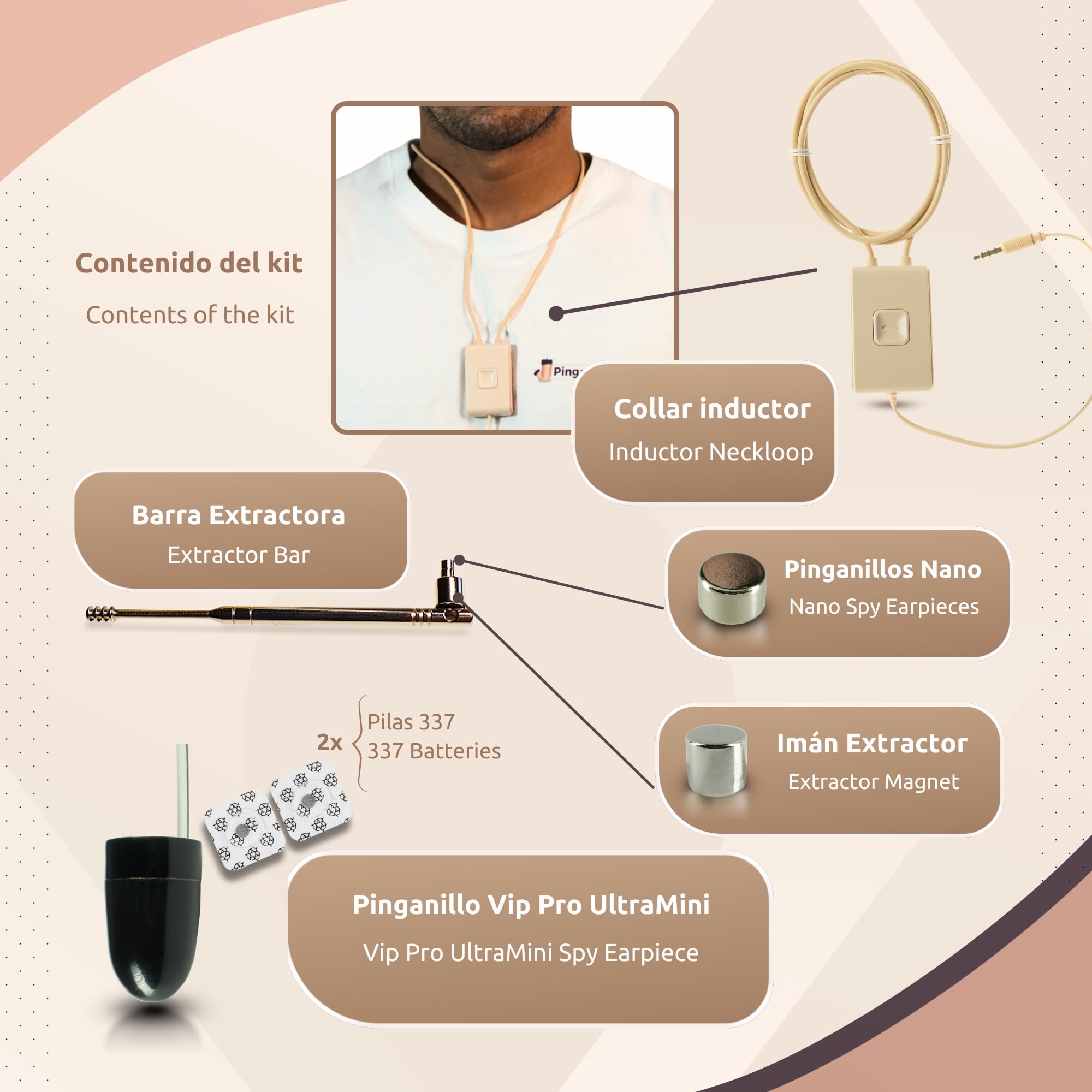 PingaOculto Pinganillo para Exámenes Imán Invisible para Móvil con Micrófono - Auricular Espía Mini Inalámbrico para Llamadas y Grabaciones Oculto (Pinganillo Imán V3 + VIP Pro UltraMini)