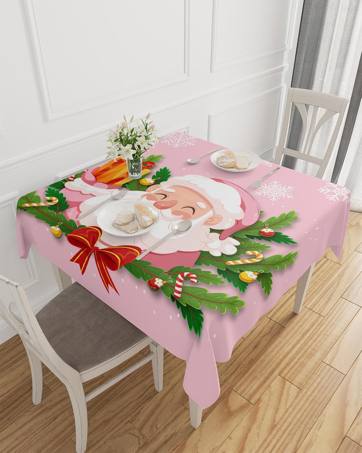 Christmas Tablecloths for Square 53 x 53inch Table Cover, Cotton Linen Fabric Table