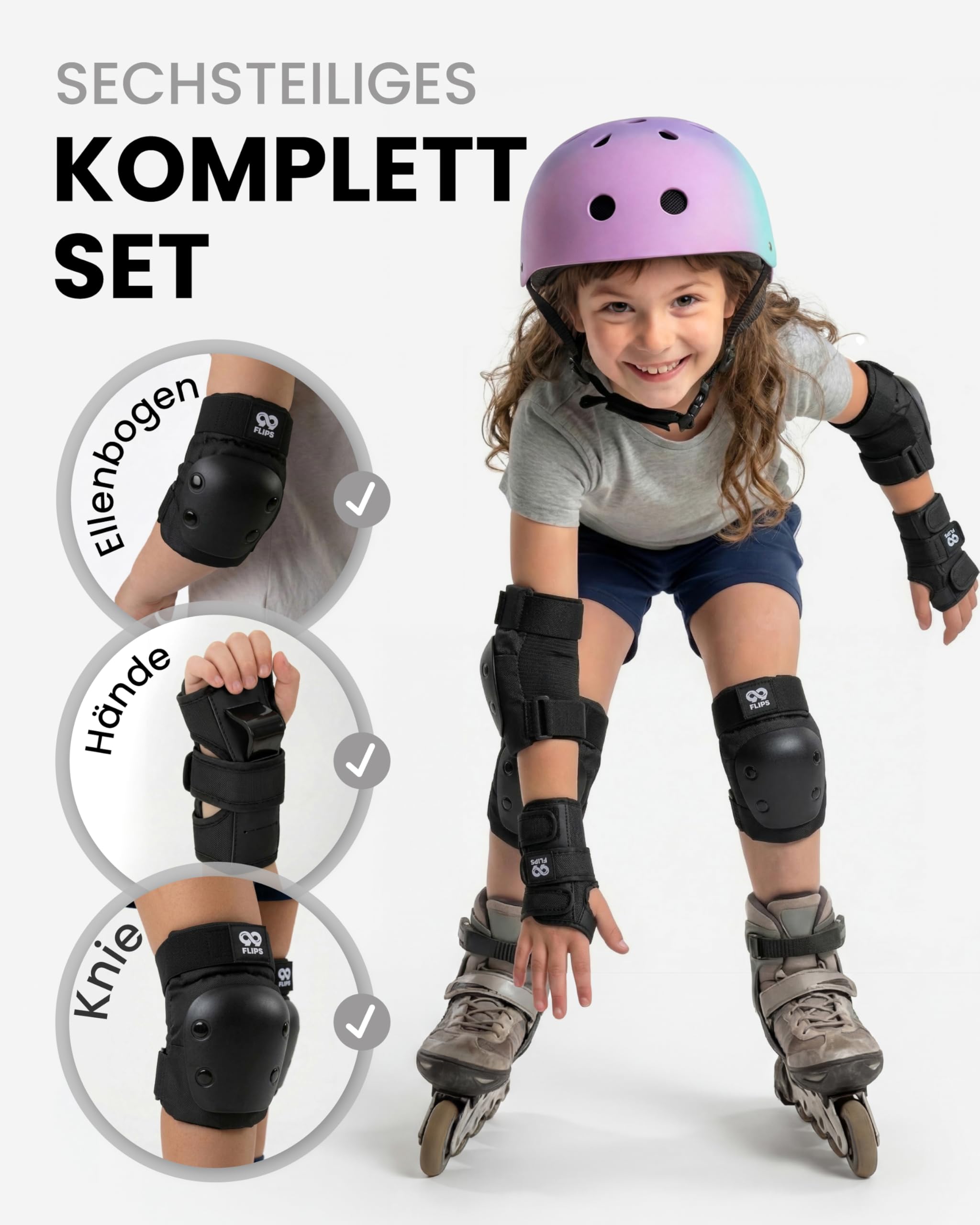 99FLIPS Schoner Inliner Kinder Knieschoner Kinder - Inliner Schoner Set - Schutzausrüstung - Knie und Ellenbogenschützer - SLIDE - Größe SM SCHWARZ - Knieschützer Skateboard, Scooter, Rollschuhe