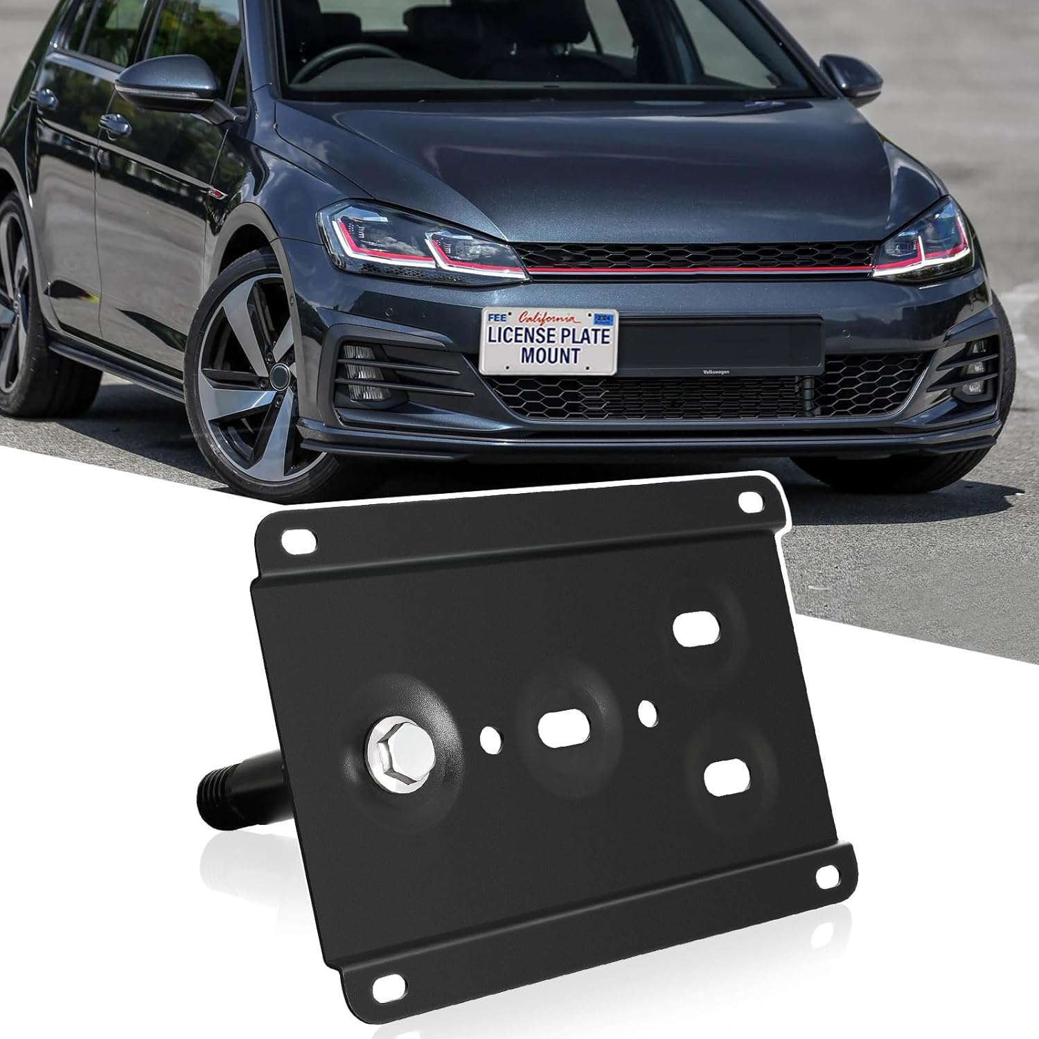 New Front Tow Hook License Plate Bracket Holder Compatible with Volkswagen 2015-2021 VW MK7 GTI Golf No Drill Front Bumper License Plate Mounting Kit License Plate Frame Car Accessories