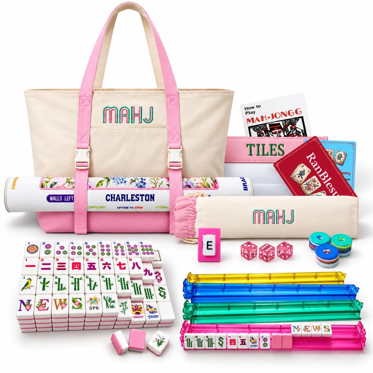 American Mahjong Set con 166 Piastrelle, Mahjong Mat, 4 Colori Mahjong Rack
