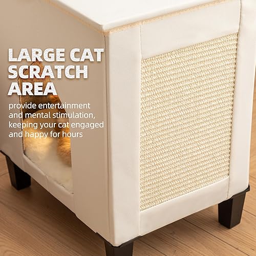 Miniatura 4 de NUROMY Casa para gatos de interior condominio, muebles para gatos con gran área para rascar, cueva escondida para gatos, mesa auxiliar de cuero para