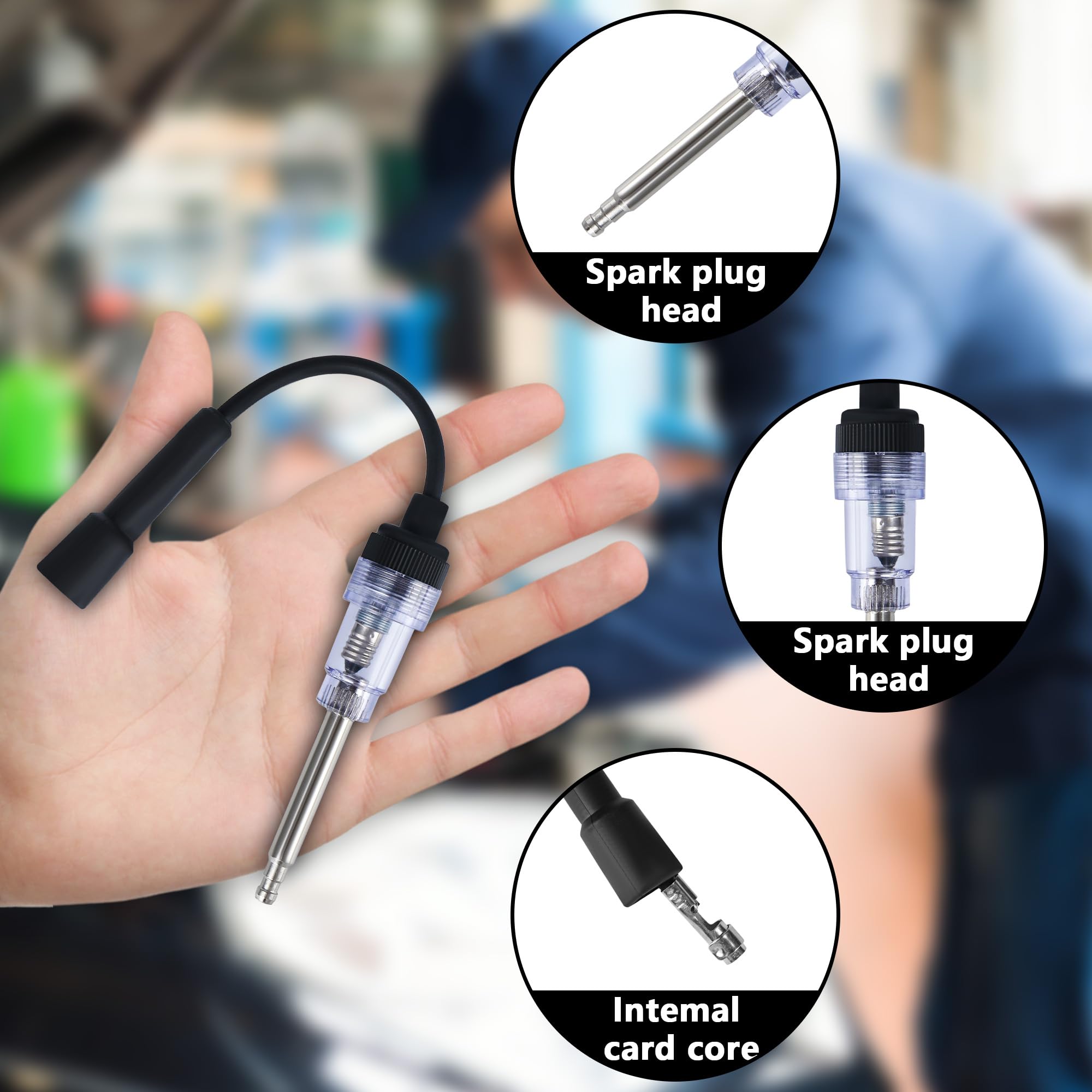 Tester per scintille di accensione, tester di accensione, tester di accensione universale in acciaio inox, rilevatore diagnostico armatura, tester per candele auto, per piccoli motori, auto, moto,