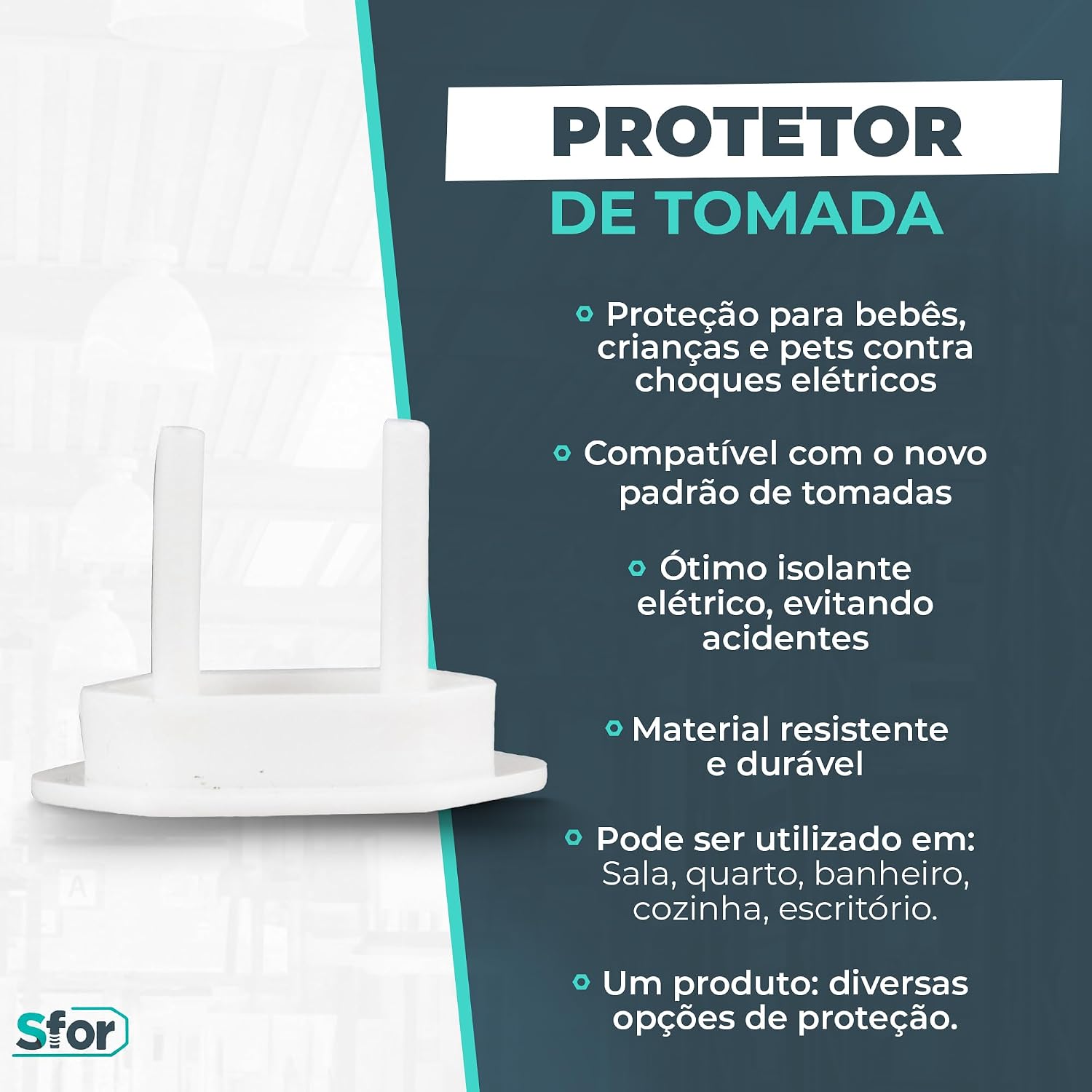 Sforplast Sfor | Protetor De Tomada Branco | 50 Peças | Proteção Para Bebês E Crianças