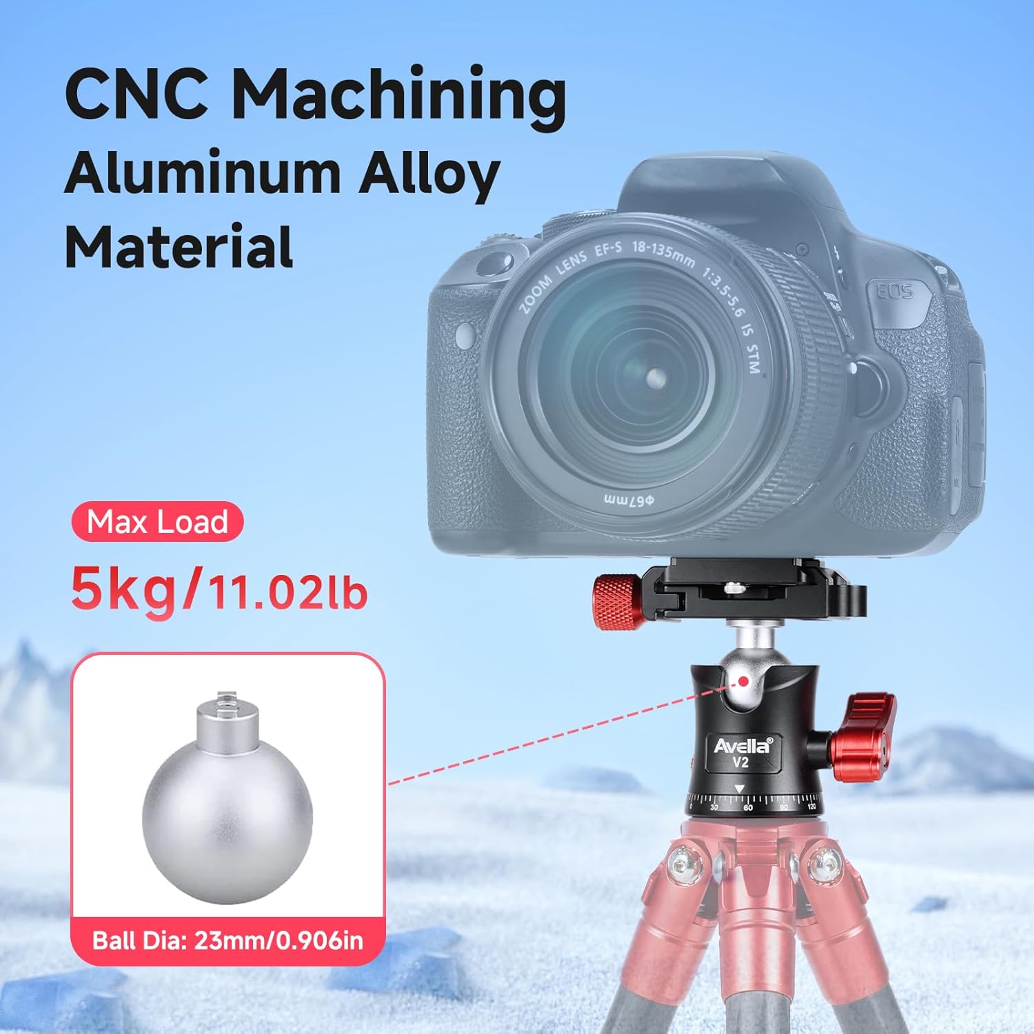Avella V2 Professional Metal 360 Degree Rotating Ball Head with 1/4 inch Quick Release Plate and Bubble Level,up to 11pounds/5kilograms,for Tripod,Monopod,Slider,DSLR Camera,Camcorder