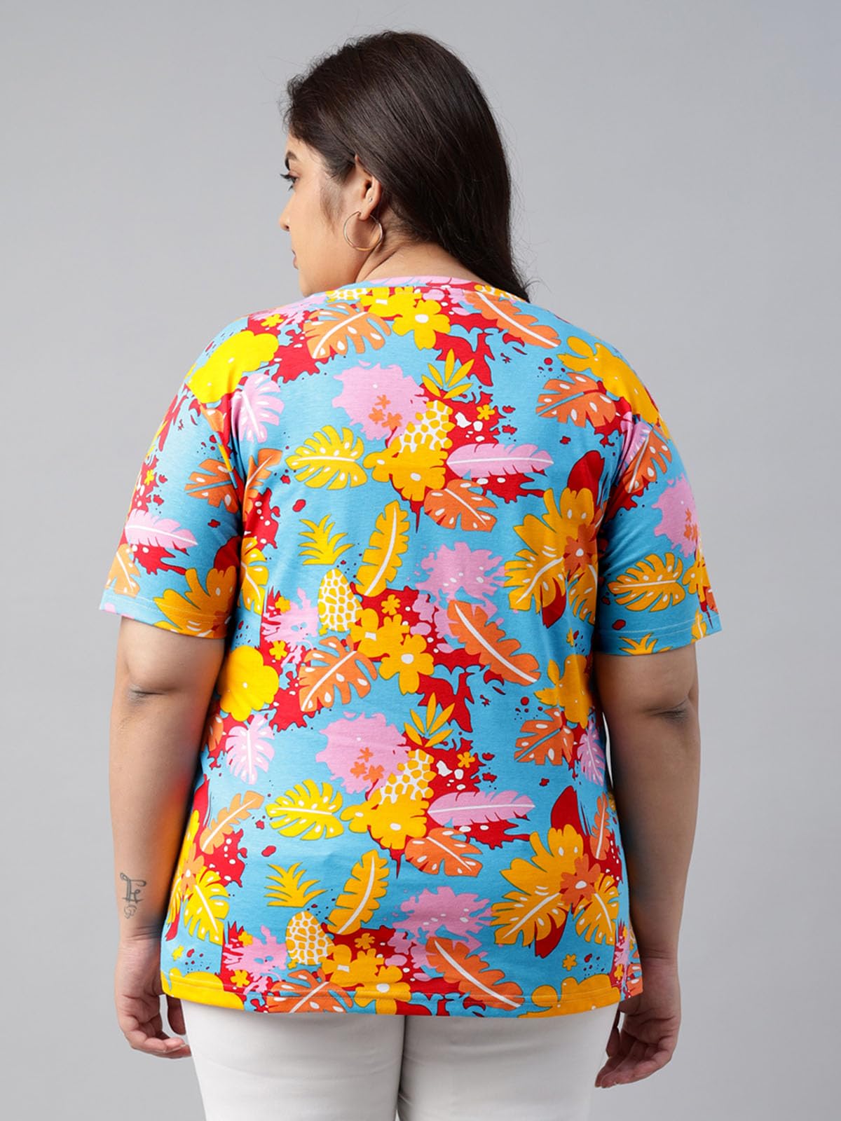 JUNEBERRY 100% czysta bawełna plus size luźny krój bez ramiączek nadruk graficzny plus size damskie koszulki połączenie 2 sztuk (2XL do 5XL)