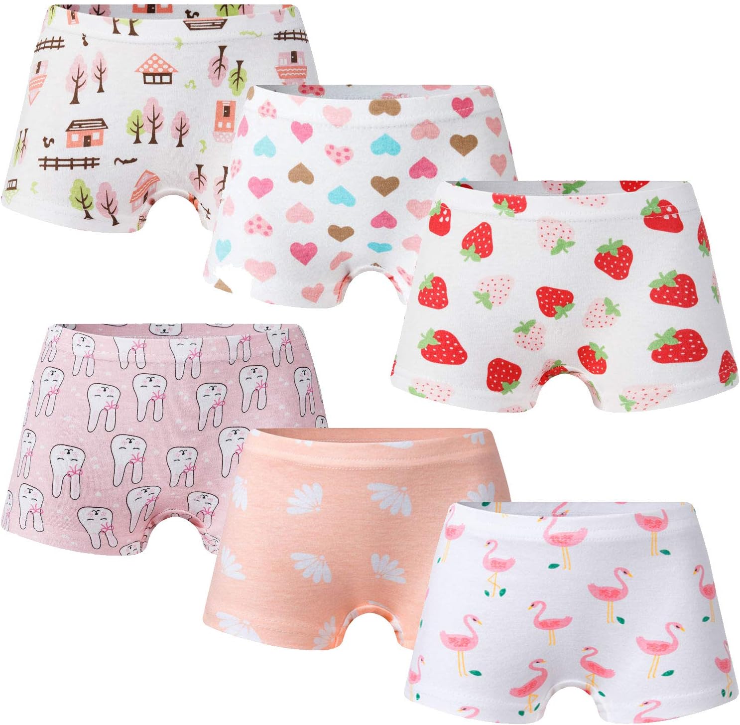 Girls' Panties Boyshort Briefs 6 Pack Soft 100% Cotton Underwear Toddler Undies for Girls-PJ08-120, G, 5-6 Years