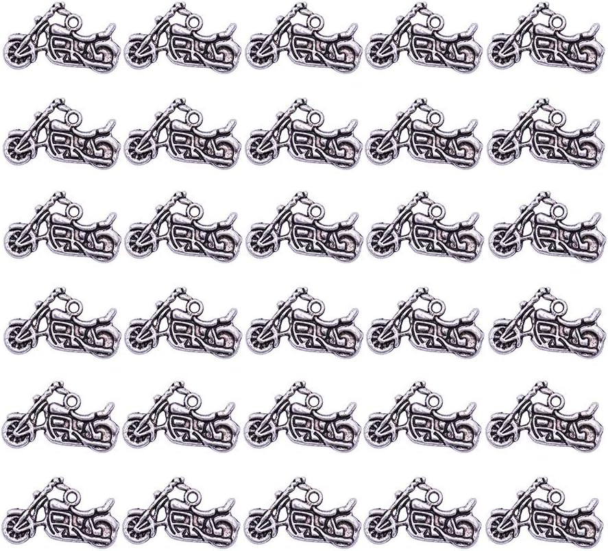 PH PandaHall 50pcs Motorbike Charms for Father’s Day, Motorcycle Beads Tibetan Alloy Charms Punk Style Pendants for Valentine DIY Necklace Bracelet Jewelry Making, Antique Silver