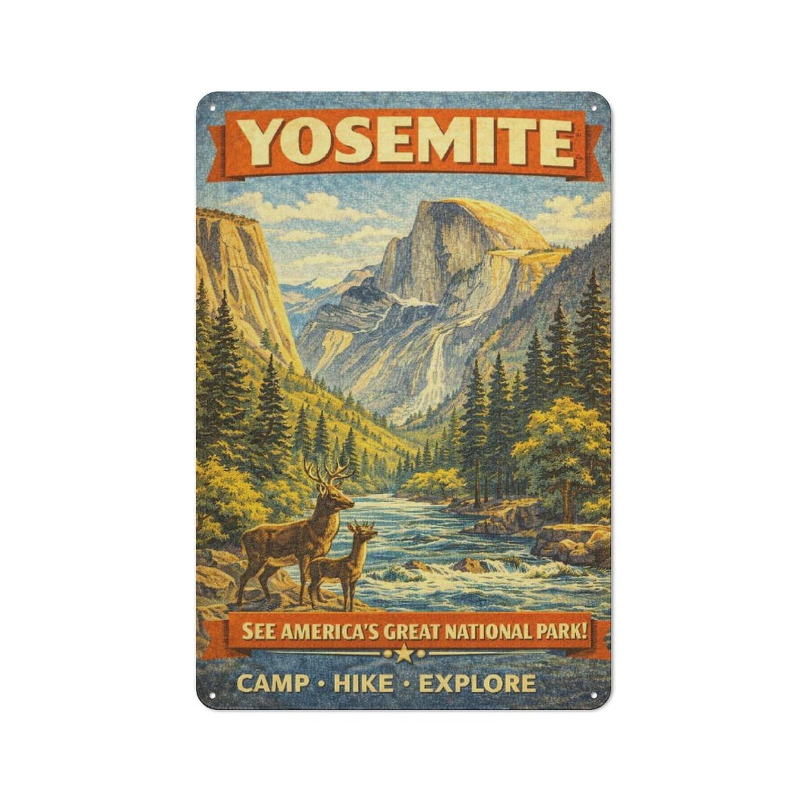 Junmoney Style-17 Metal Wall Sign 30X20cm Featuring Yosemite National Park Vintage (2) For Bar Or Restaurant, Gift For Bar Decor Enthusiasts During The Christmas Season