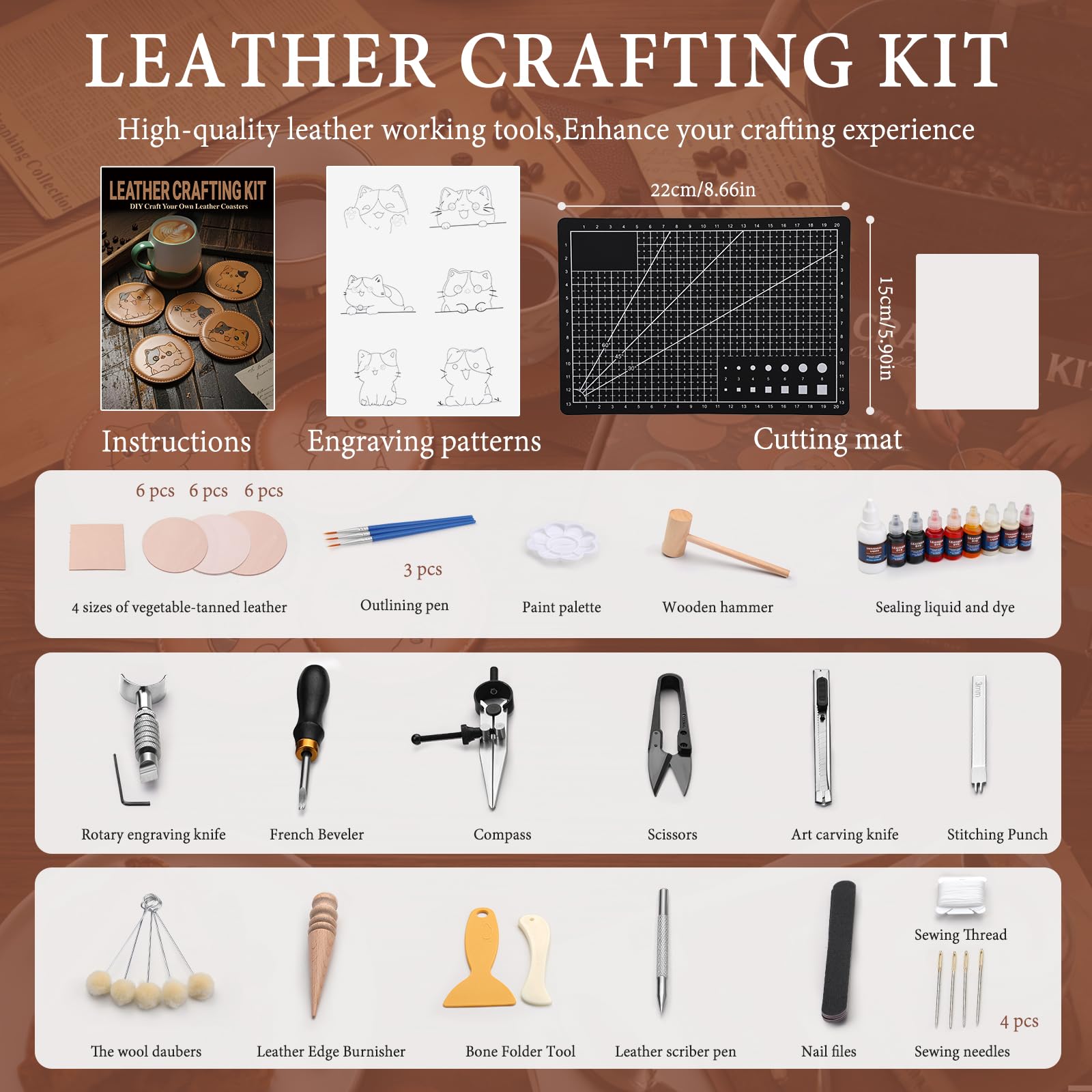 Leather Crafting Kit - Make Coasters & More! -2