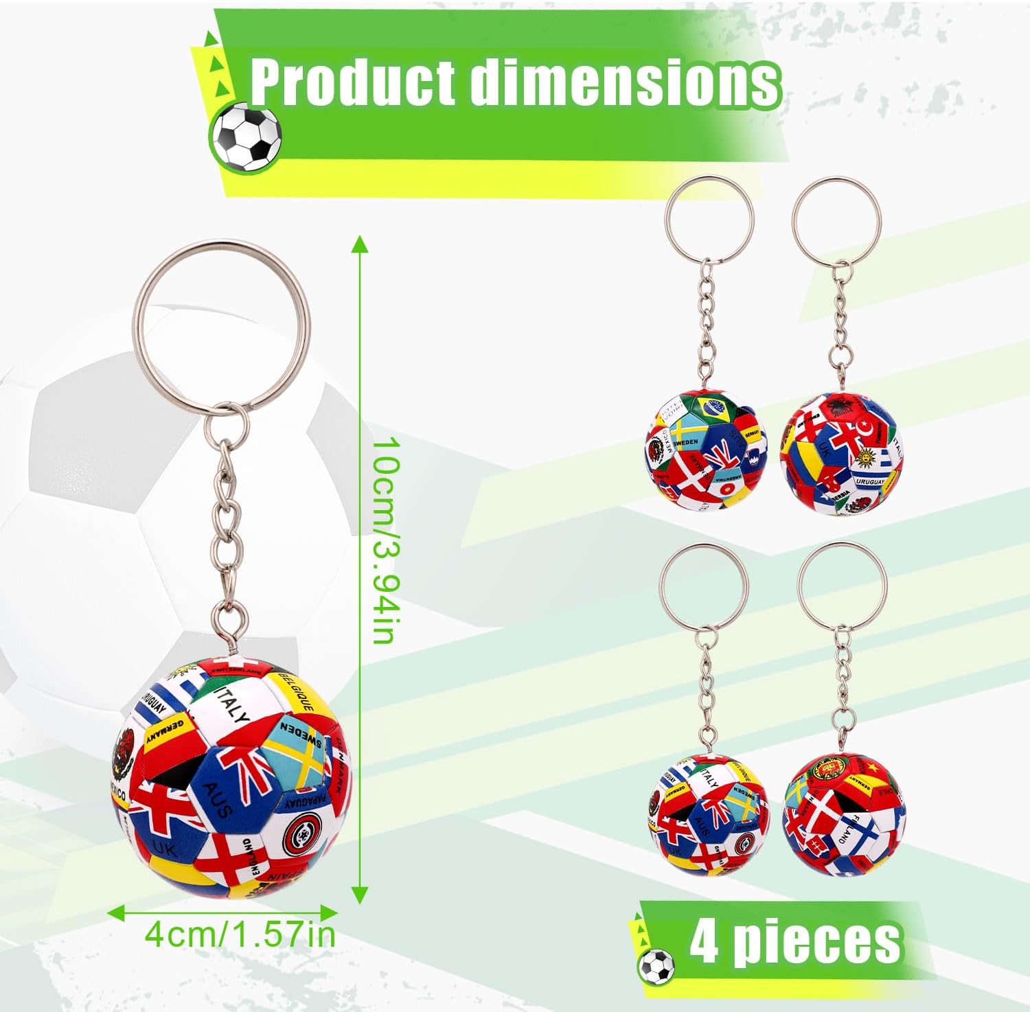 4pcs National Flags Soccer Keychains, Fashionable National Flags Football Keychain Sports Presents & Accessories for Women Men Sports Gadgets image 2