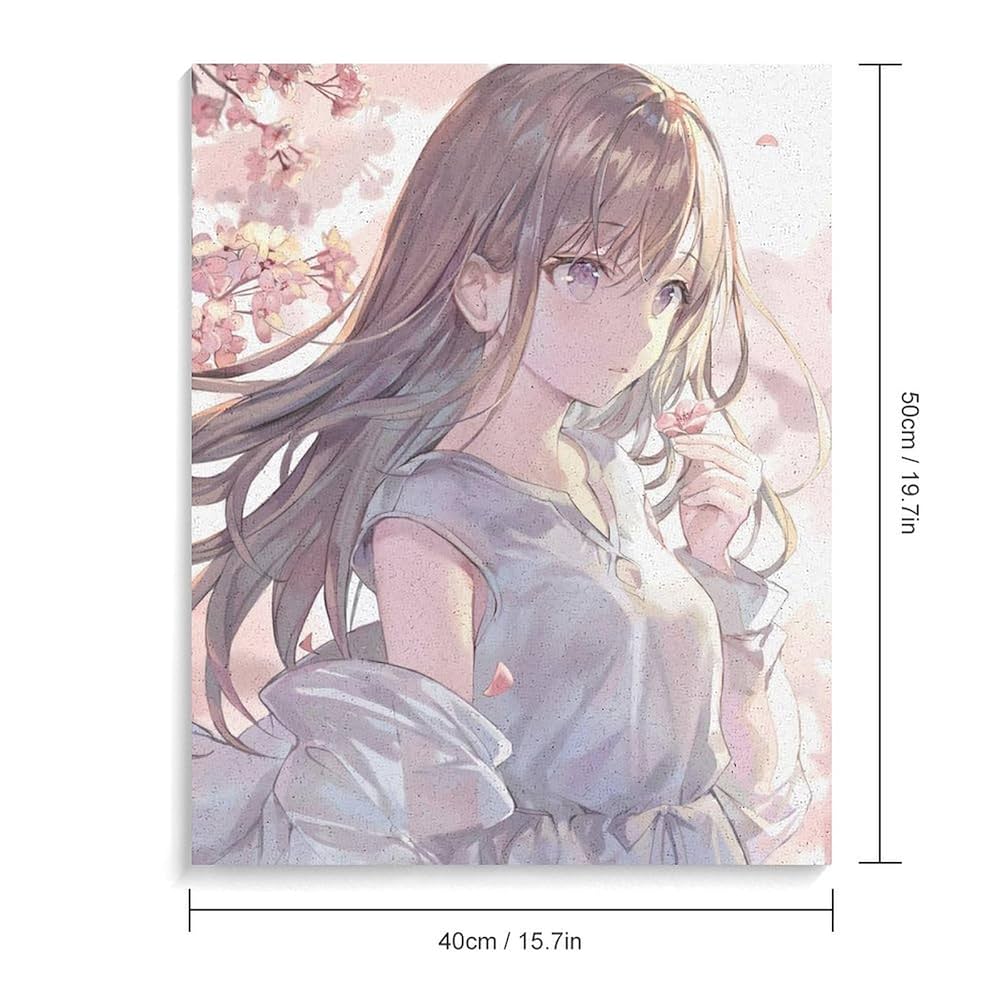 Amazon | 数字油絵 桜の白いドレスの女の子のアニメ デジタル