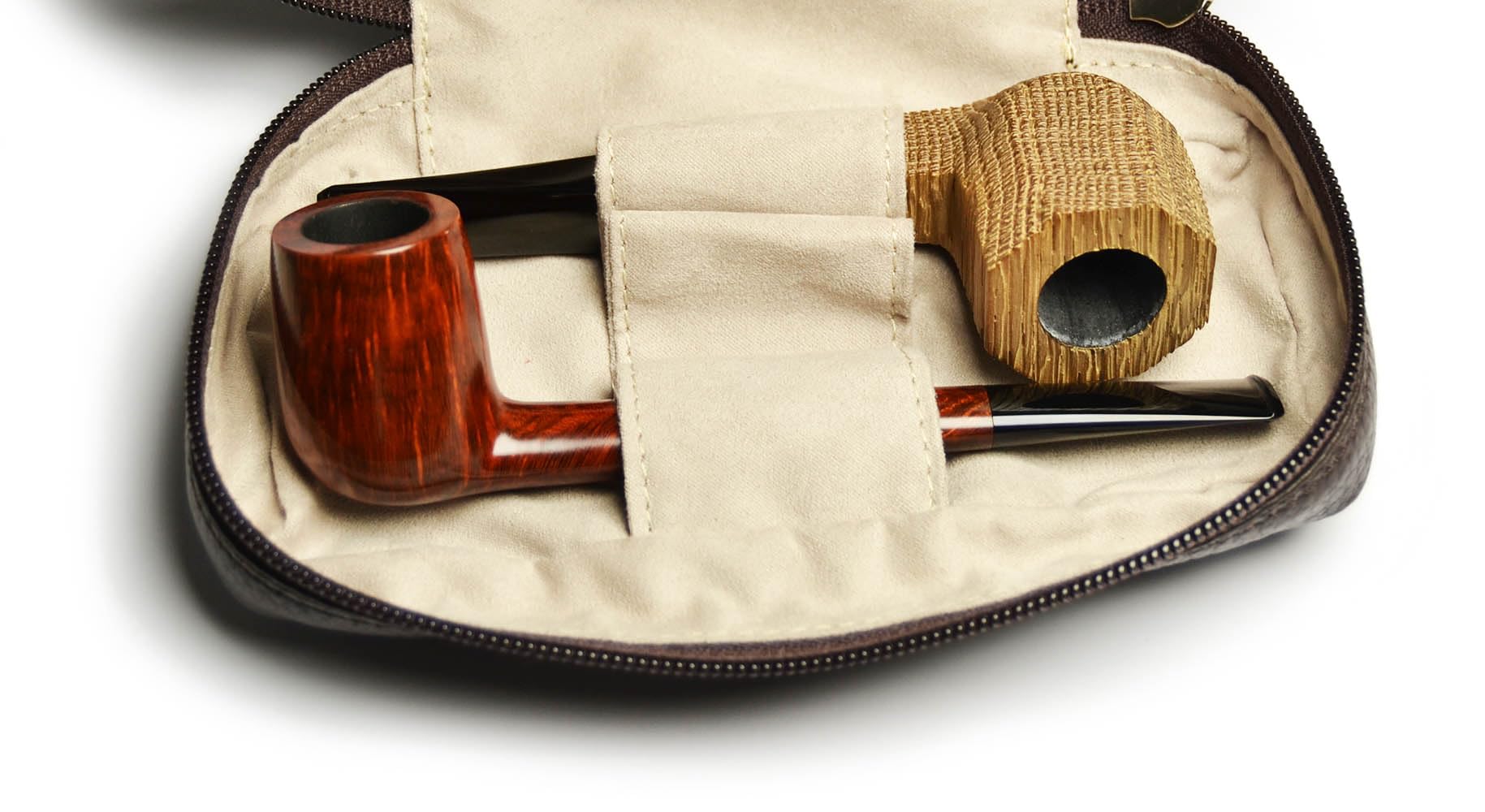 Astuccio porta pipe 3 posti in pelle (Marrone)
