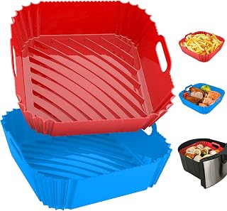 2 Pcs Silicone Air Fryer Liners Reusable Square 8.6 Inch Thickened Airfryer Basket for 4 to 7 QT Baking Tray Accessories Kitchen Gadgets Replacement of Flammable Disposable Parchment Paper