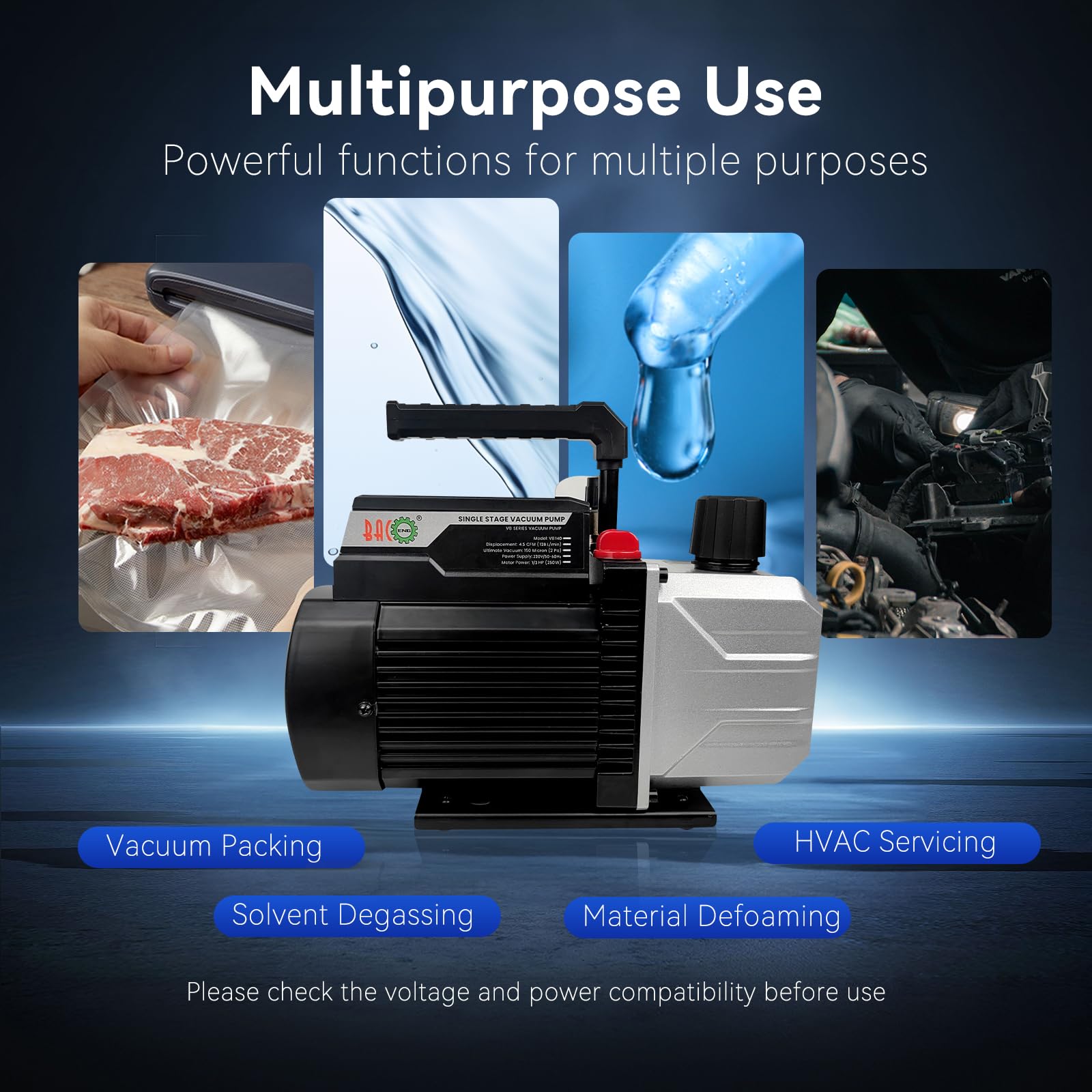 BACOENG 4,5CFM Pompa a Vuoto per Refrigerazione Aria Condizionata, 1/3HP Pompa a Vuoto Monostadio 1440r/min per vuoto ad aria elettrica per auto Sistemi di refrigerazione