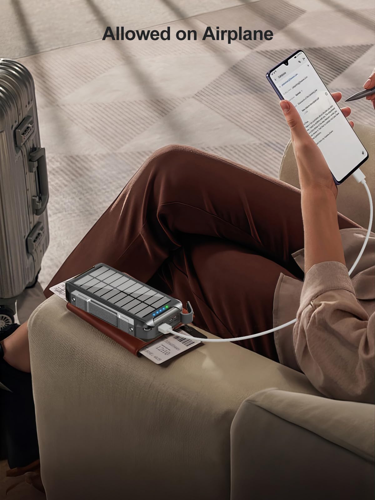 Banco de energía solar para Magsafe 26800 mAh, 30 W, USB C, carga rápida con 4 cables integrados, cargador inalámbrico de 15 W, indicadores de luz LED, linterna, baterías externas para teléfonos