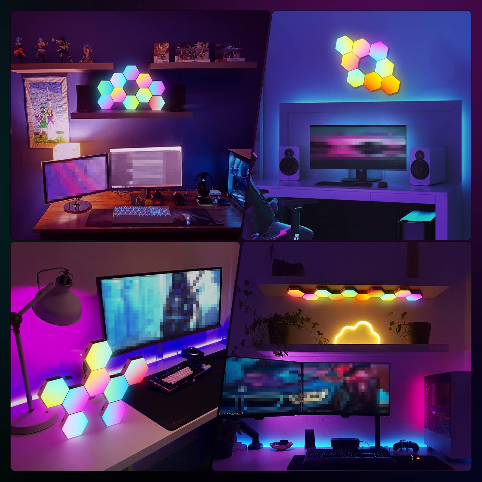 Vcwtty - Luces hexagonales de sincronización de música, luces LED inteligentes de pared, paquete de 10 unidades, paneles de pared RGB modulares ensamblados, luz hexagonal con alimentación USB para