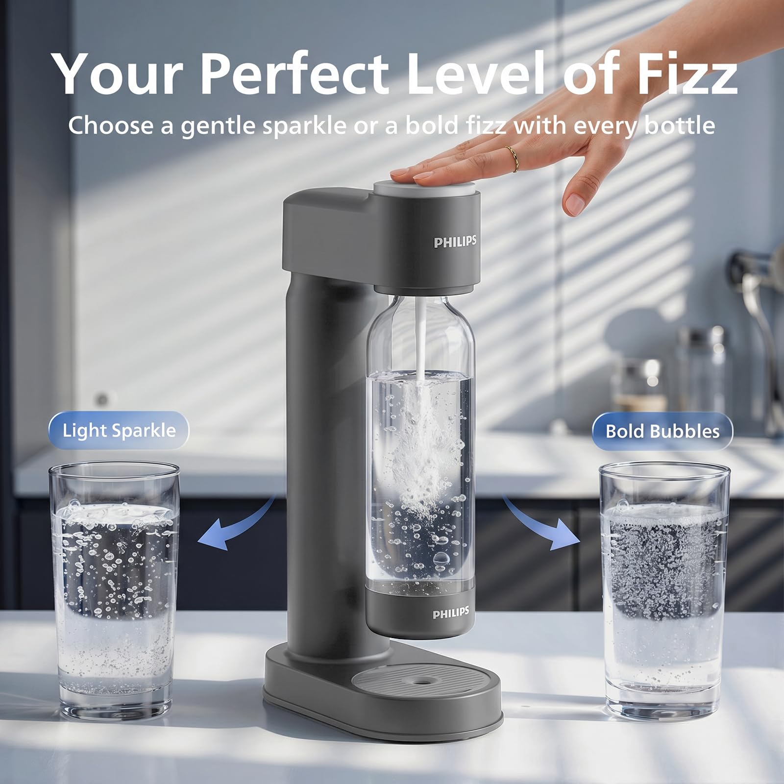 PHILIPS Machine à eau pétillante - Machine à soda - Qick Twist - Avec bouteille de gazéification de 1 l - Machine à eau pétillante Seltzer - Compatible avec n'importe quel gazéificateur de CO2 à