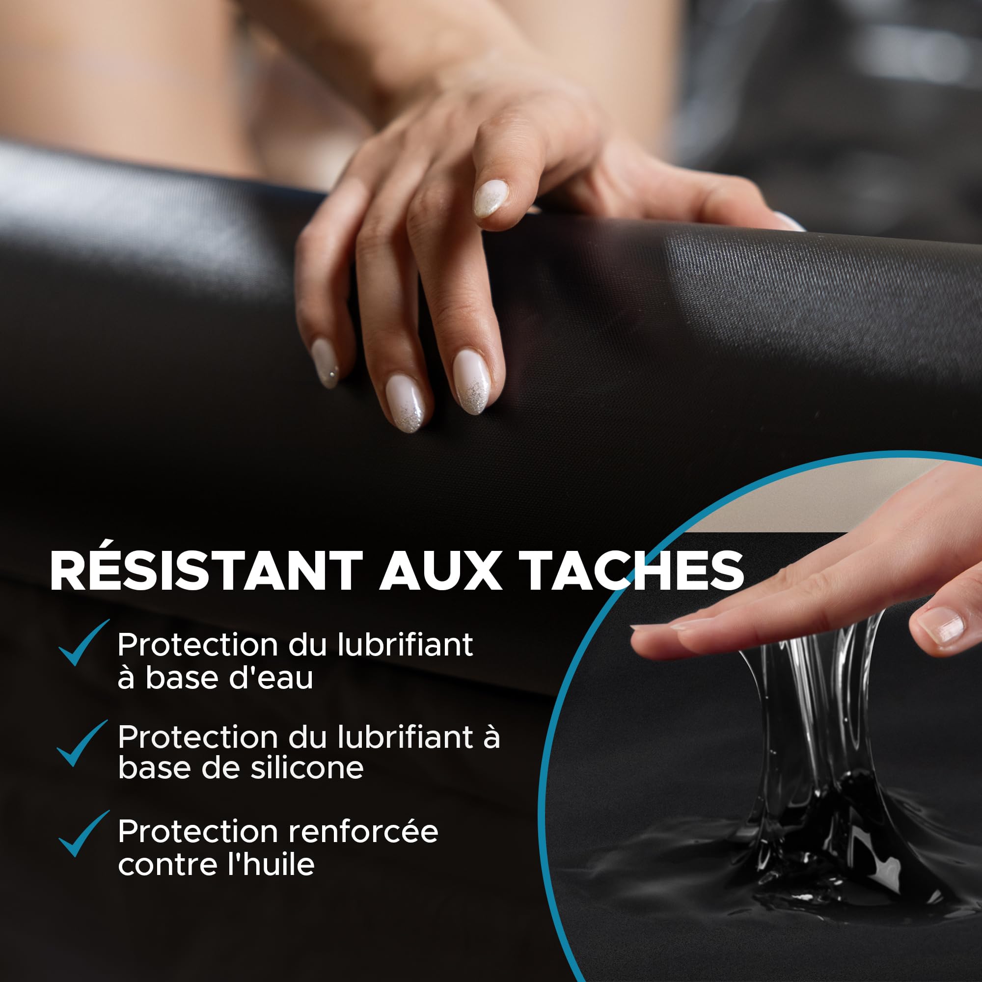 Drap de Massage Nuru Gonflable PVC Noir Imperméable Protection Huile Eau Silicone