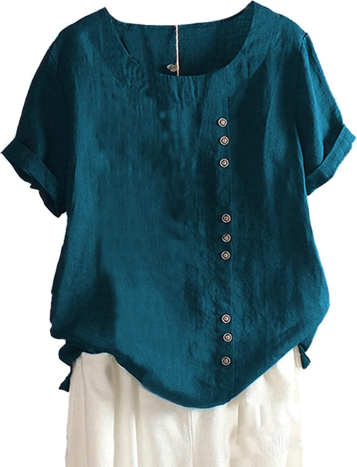 Yeokou Women Cotton Blend Crew Neck Short Sleeve Basic Tunic Tee Shirts Tops Blouse