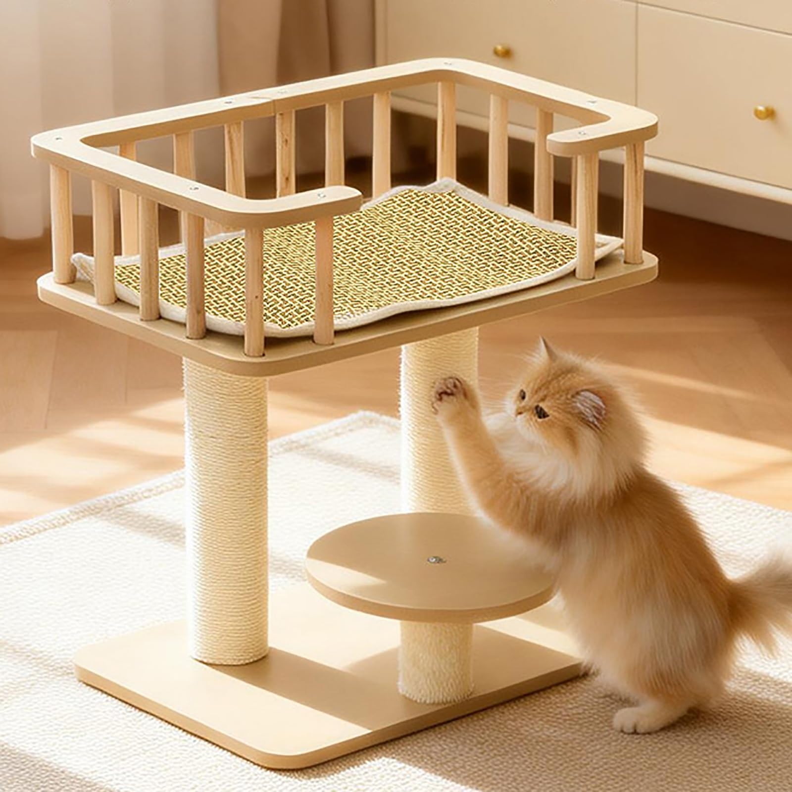 Piccolo Tiragraffi per Gatti, Stazione Gioco per Un Gatto con Piattaforma Rialzata E Tiragraffi, Torre Attività Compatta per Gatti E Gattini Da Interno