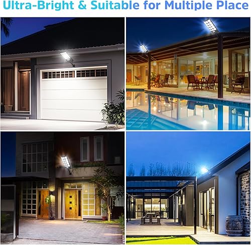 Miniatura 7 de Paquete de 4 farolas solares impermeables para exteriores, 6500 K, 20000 lúmenes, gran angular, luz de inundación con sensor de movimiento y control