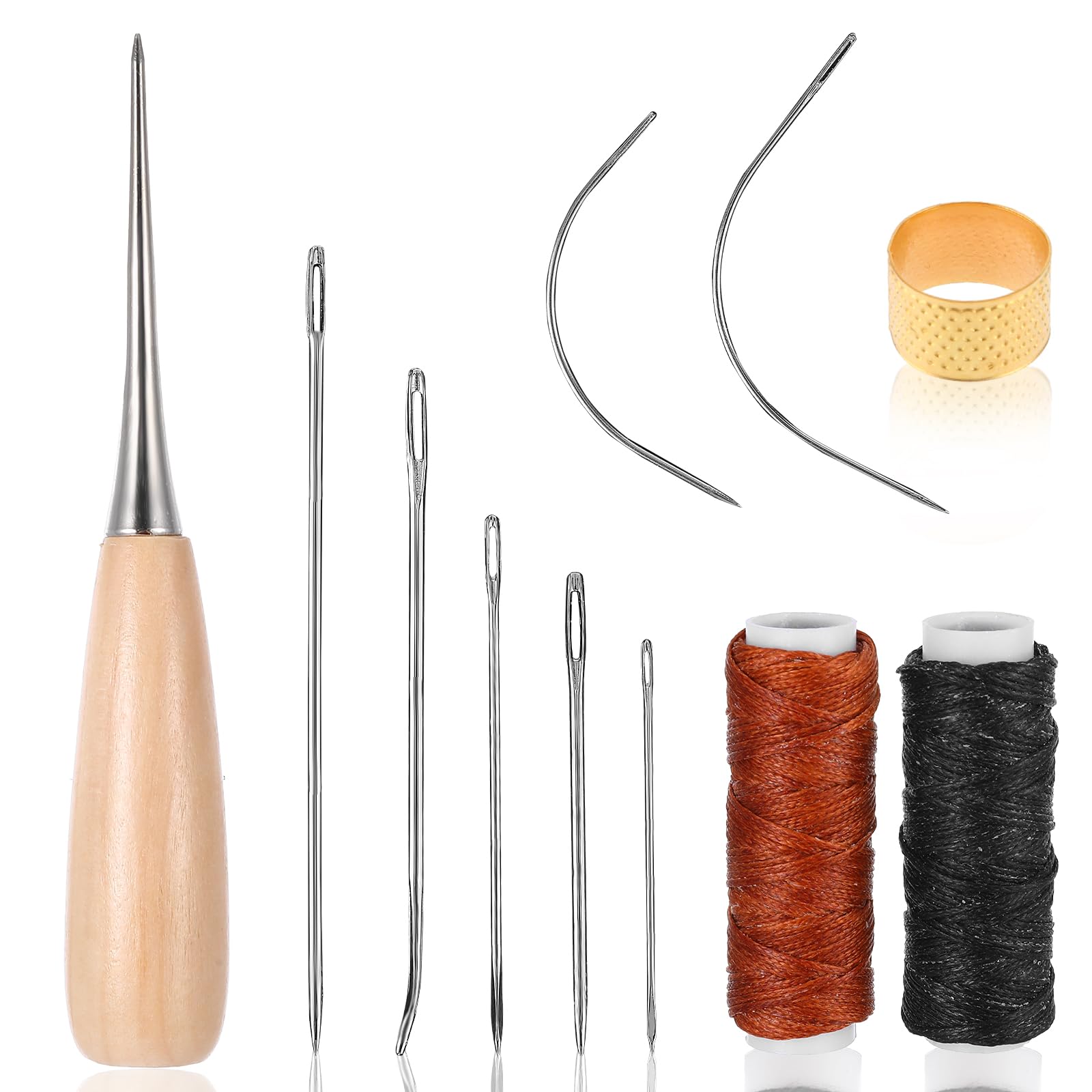 Ouligay Kit di aghi e fili per pelle, kit da cucito per tappezzeria, ago e filo resistenti, aghi per cucire a mano per tappezzeria, tappeti, pellicce, tela, riparazione fai da te