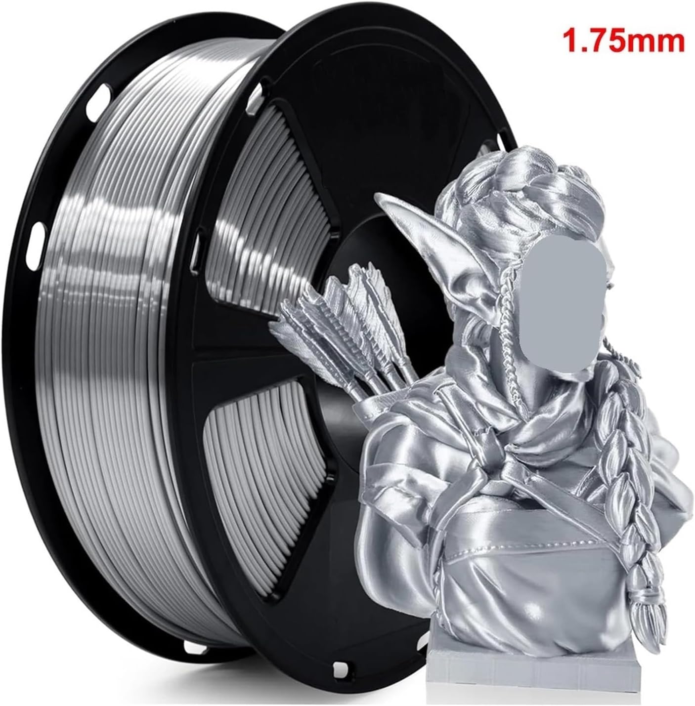 250g 500g 1Kg PLA Silk Silver 3D Printer Filament 1.75mm， Compatible for Pla for Material Wire(Silk Silver B)