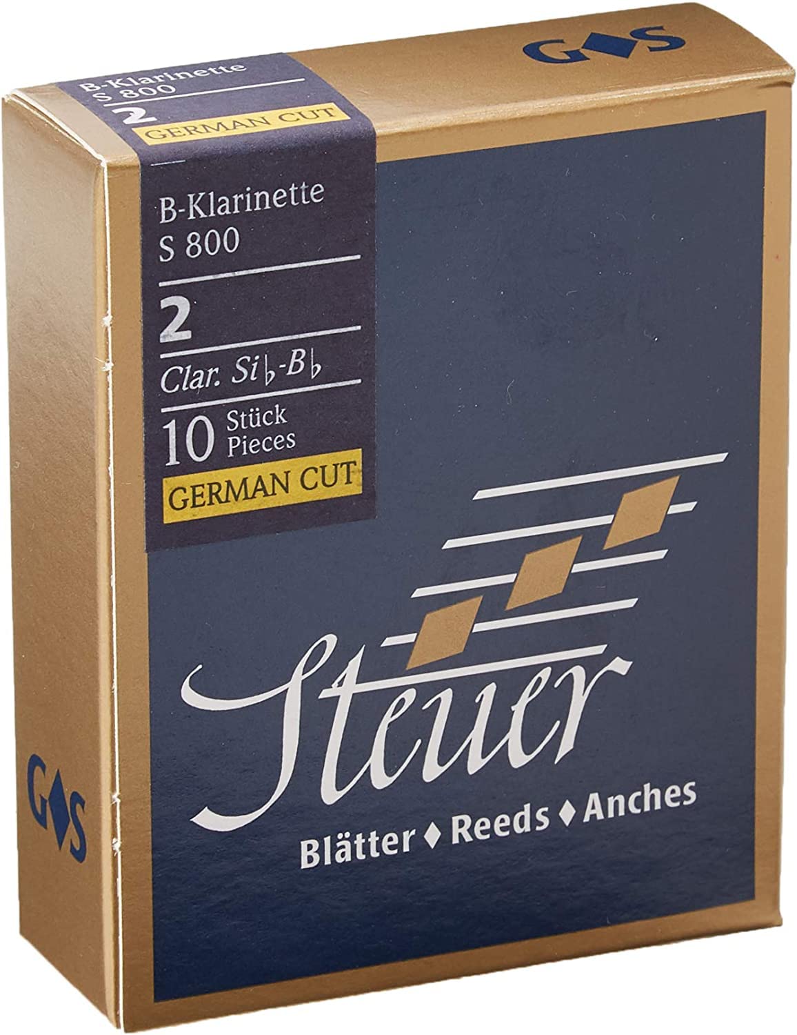 Steuer - Canas Clarinete en Sib Blue Line S800, corte alemán, caja de 10, fuerza 2