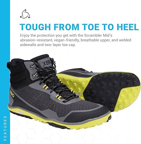 Miniatura 6 de Xero Shoes Zapatos de senderismo descalzos para hombre, botas de senderismo Scrambler Mid Zero Drop, puntera ancha, zapatos minimalistas de