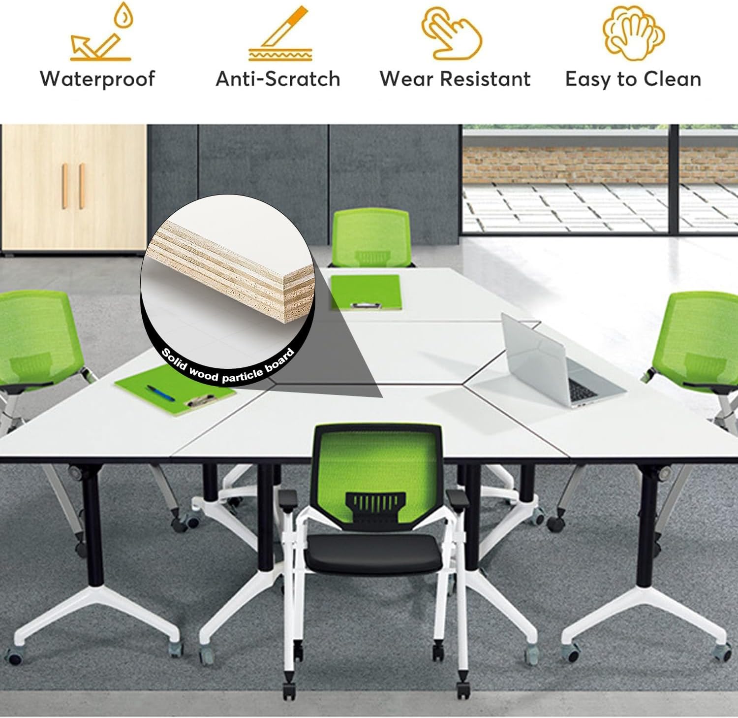 Conference Room Tables,47.2" Modern Office Folding Conference Table,Flip Top Mobile Training Tables with Lockable Wheels,Seminar Table Foldable Meeting Table for Classroom Office (Trapezoid, 8 Pack)