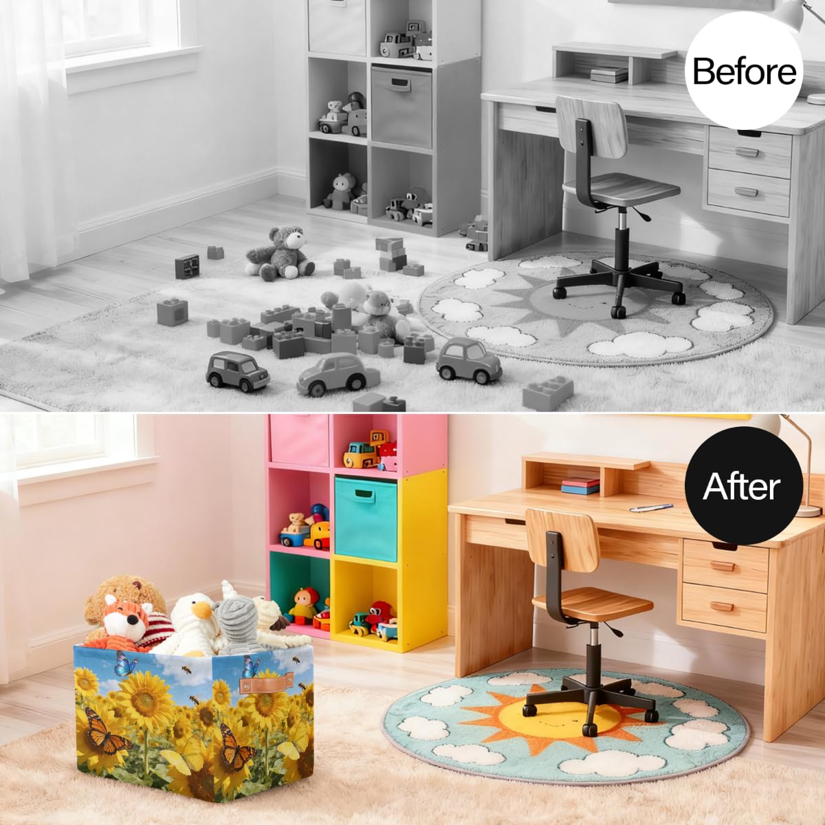 Sunny Rechteckiger Aufbewahrungskorb mit Ledergriffen, 2 Stück, faltbarer Stoff-Aufbewahrungskorb für Schrank, Badezimmer, Wohnzimmer, Büro, Spielzeug, Organizer, Wäschekorb
