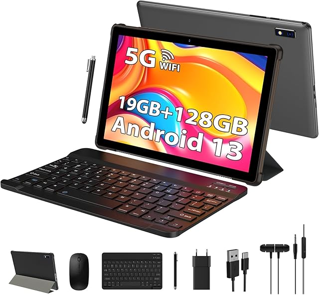 YOTOPT Tablet 10 inch Android 11, Octa-Core 1.8 GHz Processor, 4GB RAM, 64GB ROM (TF 1 TB Expandable), Camera 5+8MP, Tablet with keyboard|Mouse|Headphones ect, WiFi, Bluetooth, GPS-Grey (X10B)