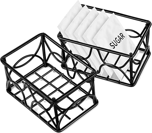 DLUGOPIS 2 unidades de metal negro para bolsas de té, organizador de bolsas de azúcar, contenedor de azúcar pequeño, soporte para crema de café,