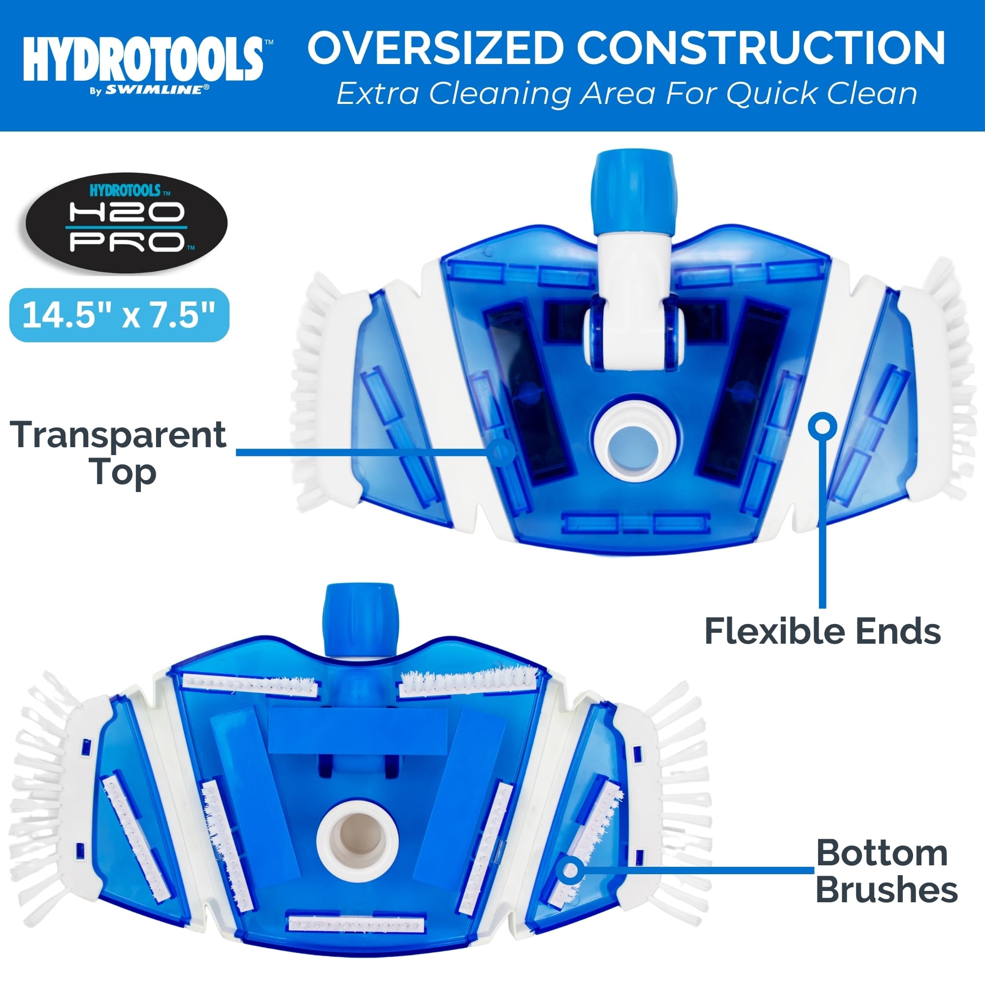 SWIMLINE HYDROTOOLS Klarer Pool-Vakuumkopf für Innen- und oberirdische Pools, gewichteter Flexibler Staubsaugerkopf, Schmetterlingsform mit Borsten, Schwenkschlauch, 3,8 cm oder 3,8 cm, durchsichtig,