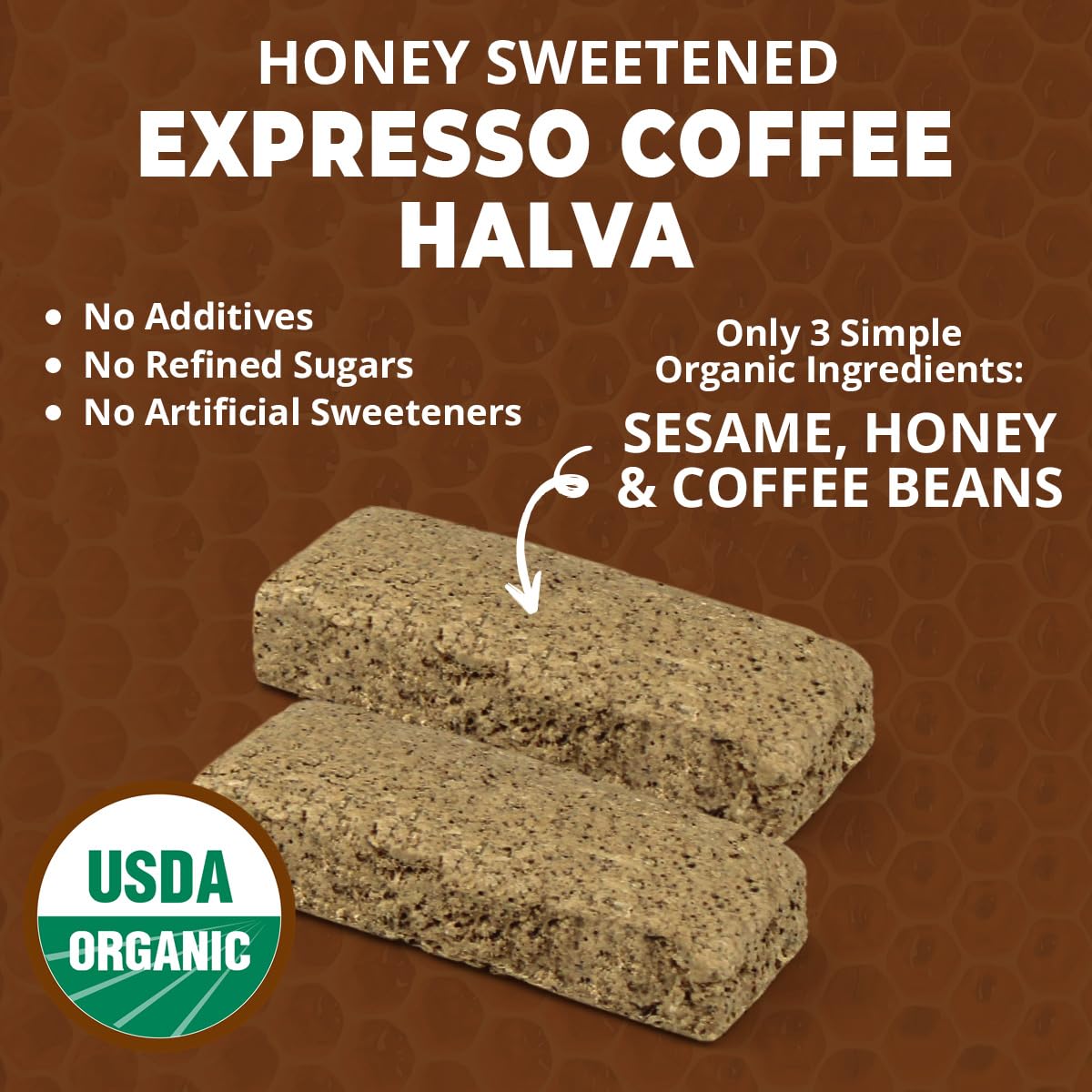Oh, Goodness! Organic Halva Bars - Paleo Friendly, Espresso Flavor - 16 Pack of 40g Bars, No Additives, Refined Sugar, or Artificial Sweeteners