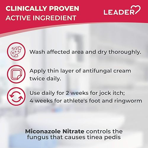 Miniatura 4 de Leader Crema antifúngica de nitrato de miconazol al 2%, cura el pie de atleta, la picazón y las infecciones de tiña, 1 oz, comparado con la