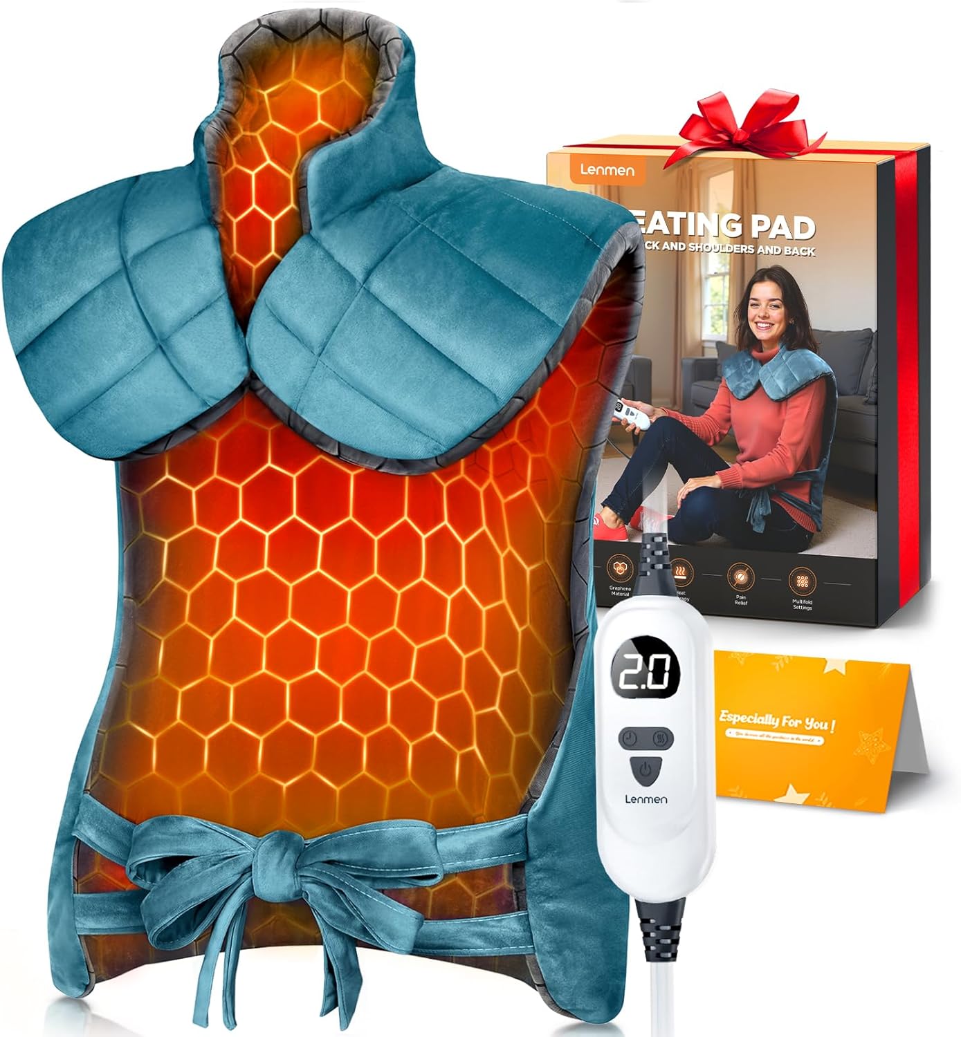 Graphene-Infused Heating Pad with 3X Deeper Pain Relief, 30% Heavier Weighted Heating Pad for Neck and Shoulders and Back, 25"x35" Large Electric Heated Pads, Gifts for Mom Women Christmas Birthday 25"*35" Blue