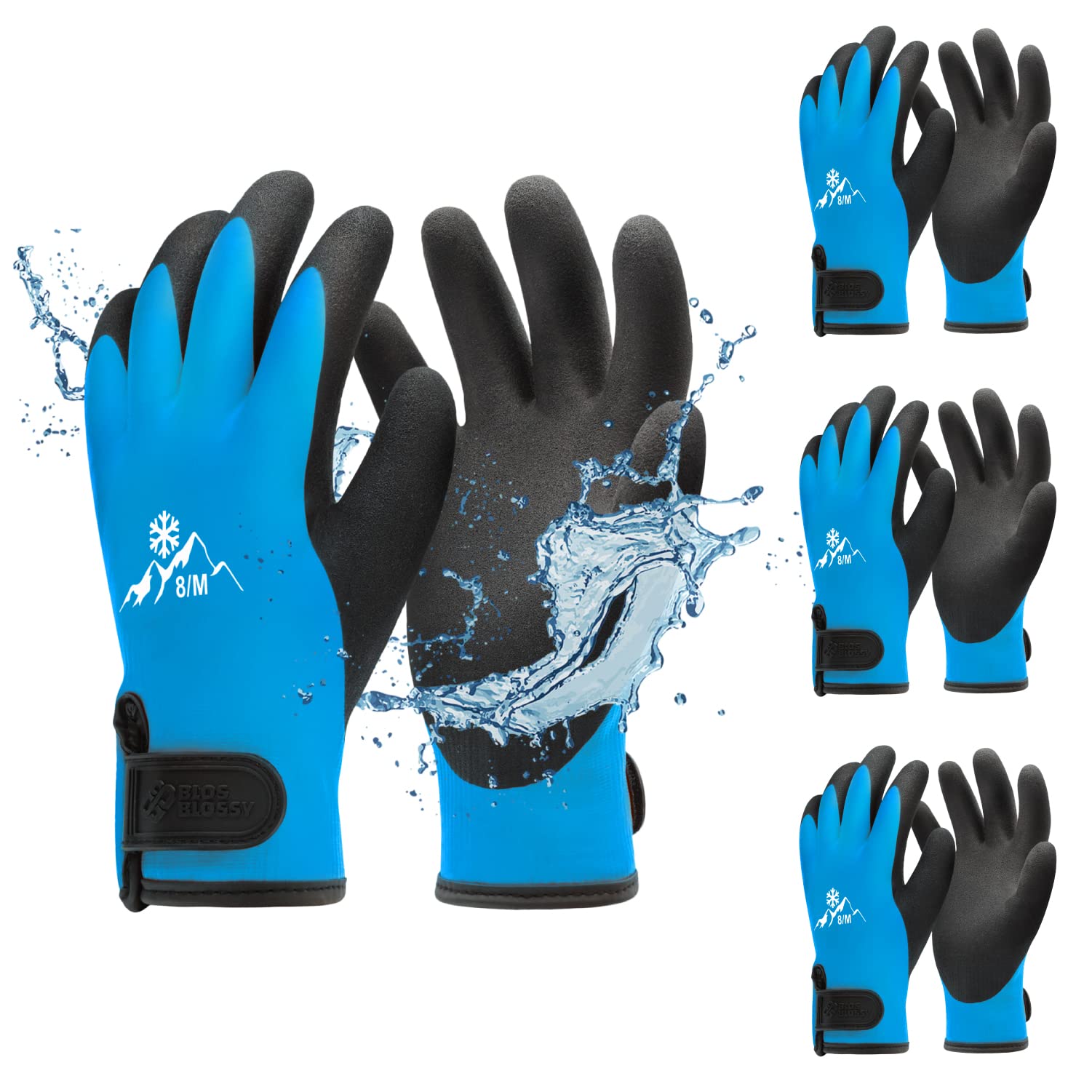 toolant100% Waterproof Gloves Bulk Pack, 3 Pairs, Winter Work Gloves for Cold Weather, Touchsreen, Warm Freezer Gloves, Thermal Insulated, With Grip, Blue, Medium