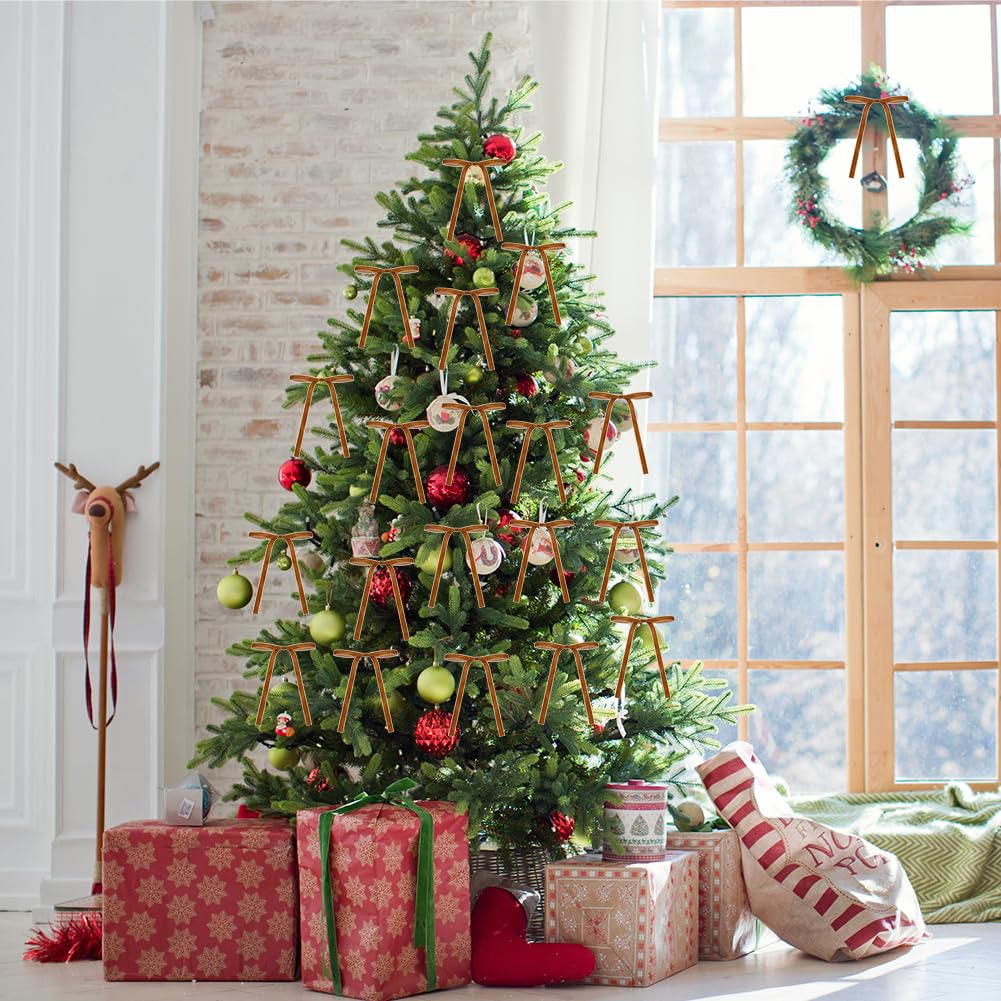 24 Noeuds En Velours Pour Décoration De Noël - 13x18 Cm - Style Rustique Vert Foncé - Pour Sapin, Cadeaux, Couronnes